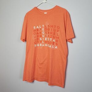 Gran Gala T Shirt L Orange White Graphic Print Word Search Orange Liquer